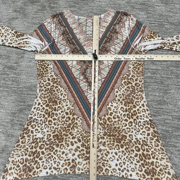 Reba Shirt Womens Large Leopard Print Embellished Western Boho Made in USA - Picture 10 of 12